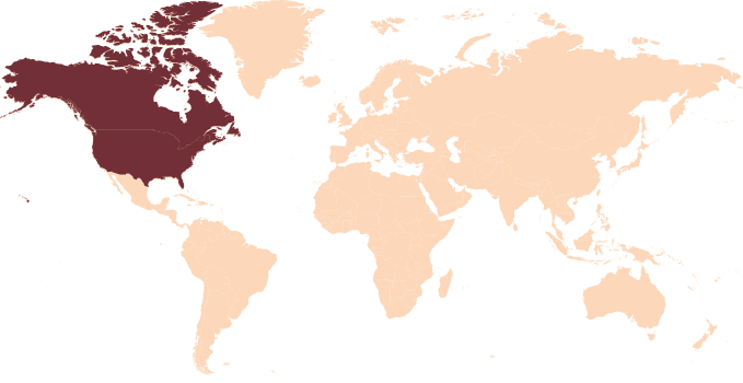 Mapa del mundo con la región de Norteamérica resaltada