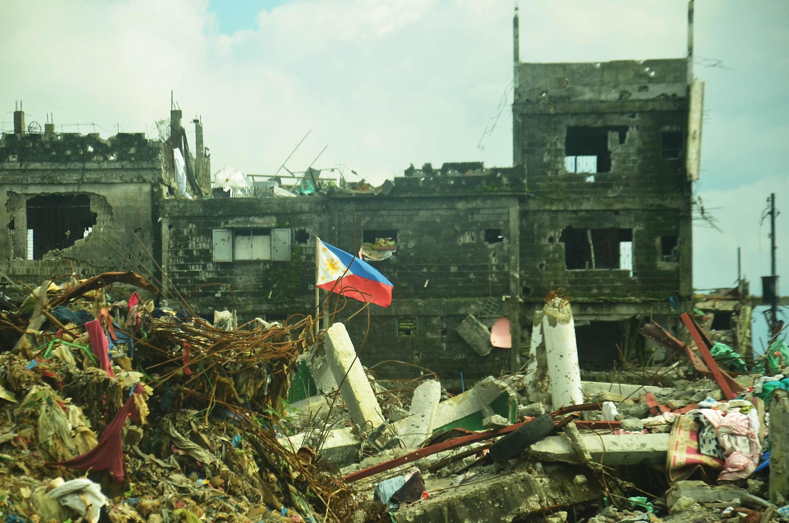 Philippines Flag In War Torn City Of Marawi Philippines