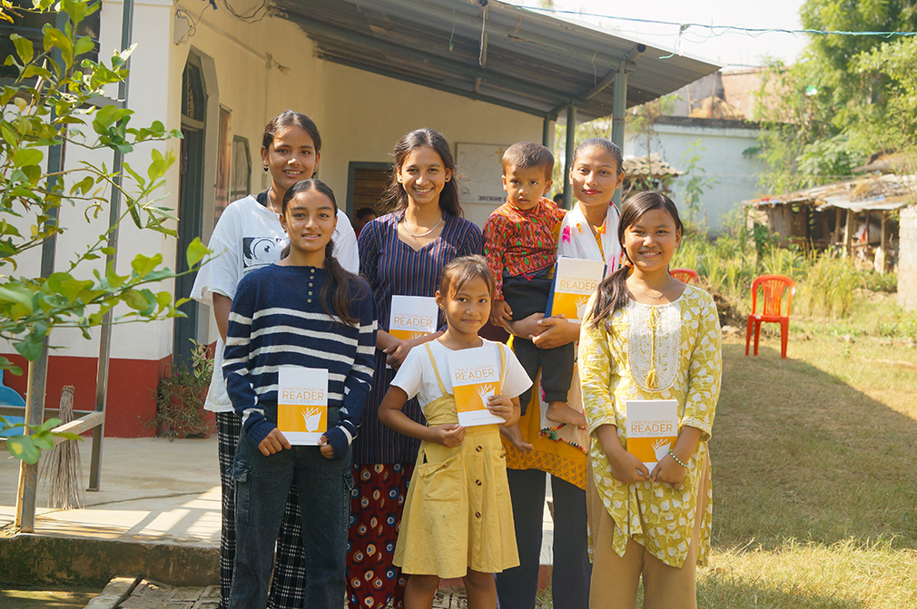 Shobika (back left) with her class.