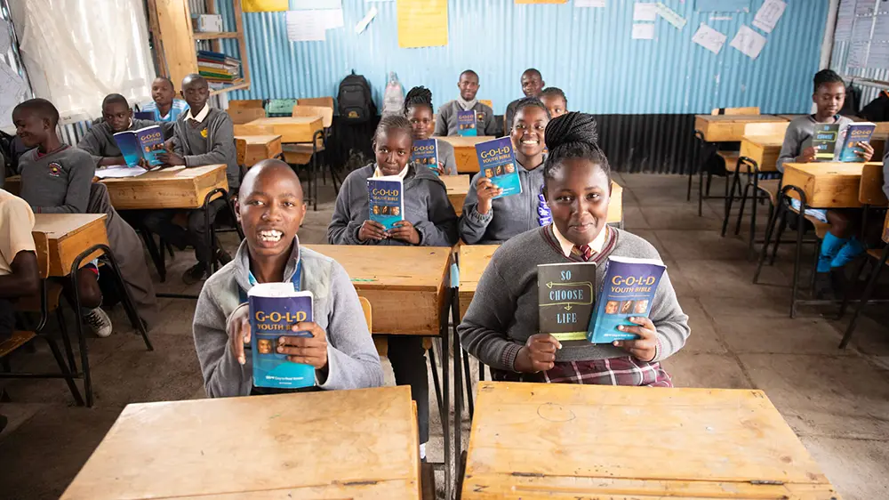 Kenyan children in class with their Bibles